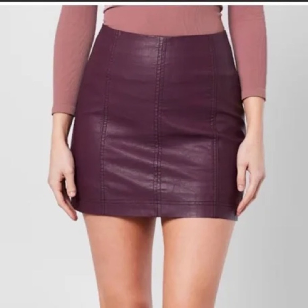 Free People Modern Femme Vegan Leather Mini Skirt, Plum Color, Size 0